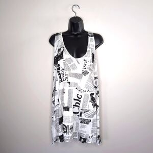 Vintage USA Quirky Novelty Newspaper Boho Relaxed Two Tone Summer Dress L